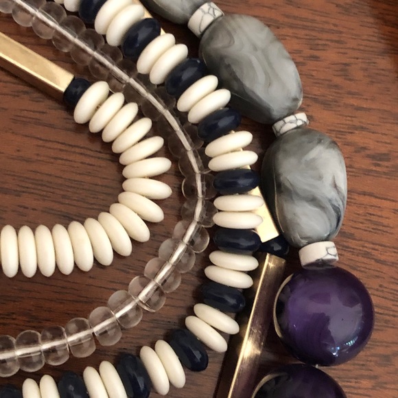 Loft Multistrand Beaded Statement Necklace Navy / Grey / Cream / Gold - Picture 11 of 13